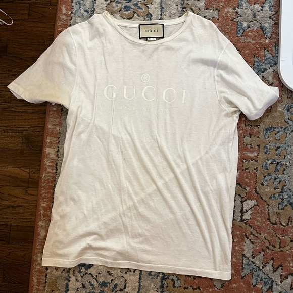 Gucci Tops Gucci T Shirt White On White Font Mens Poshmark